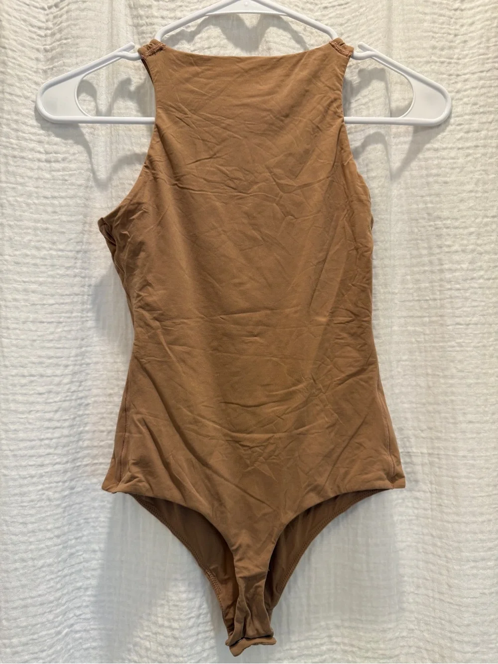 SKIMS Fits Everybody High Neck Thong Bodysuit Tan Sienna Brown
